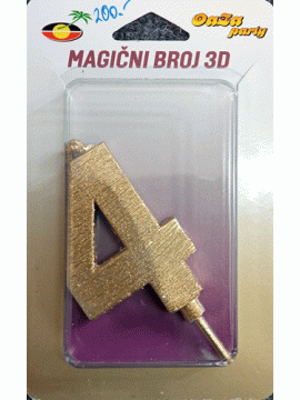 Svećica magični broj 3D 4 zlato