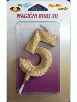 Svećica magični broj 3D 5 zlato