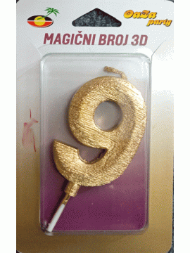 Svećica magični broj 3D 9 zlato