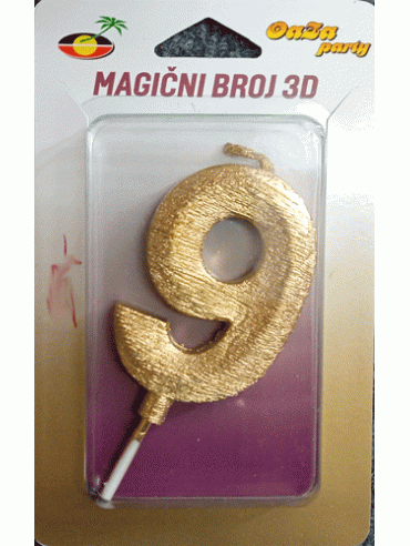 Svećica magični broj 3D 9 zlato