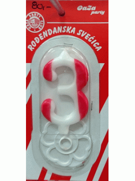 Svećica crveno beli broj 3