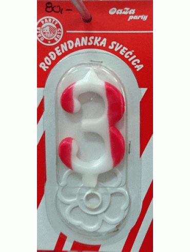 Svećica crveno beli broj 3