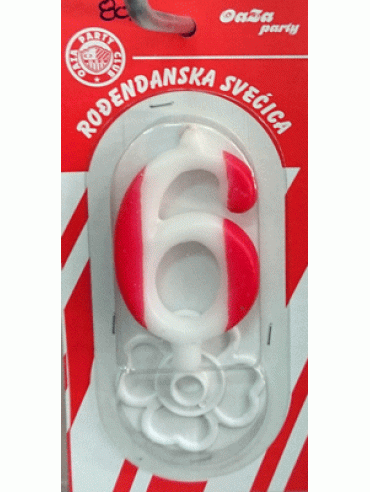 Svećica crveno beli broj 6