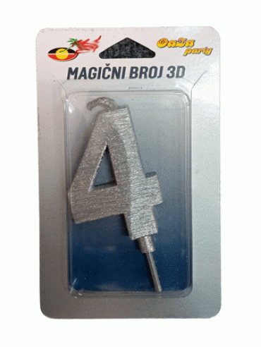 Svećica magični broj 3D 4 srebro